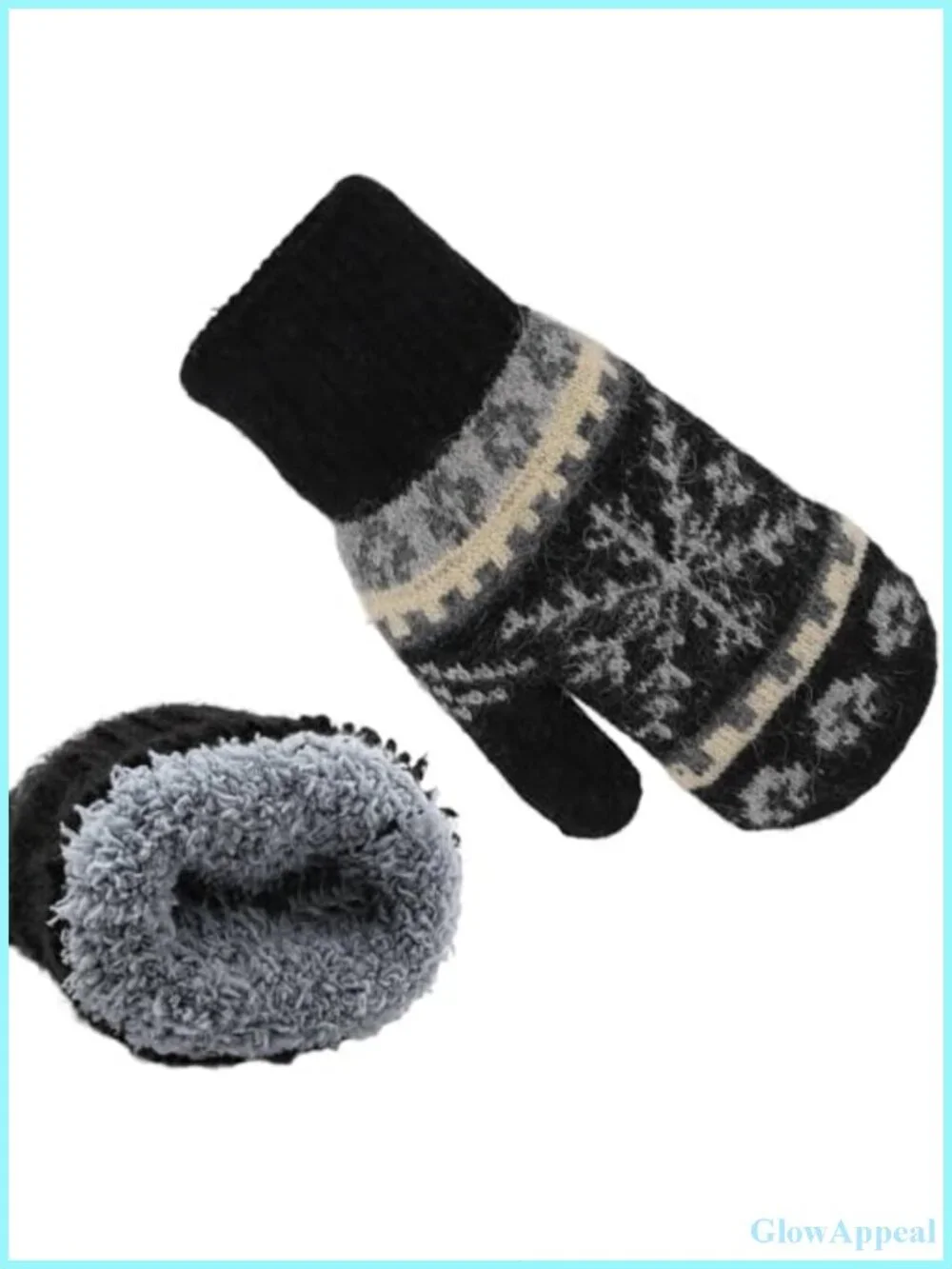 Knitted Mittens for Women Men, Warm Fleece Lined Stretchy Winter Gloves